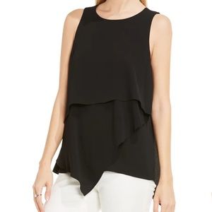 VINCE CAMUTO Flutter Overlay Blouse Black